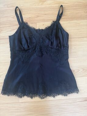 D&G Style Black Lace Detail Silk Top